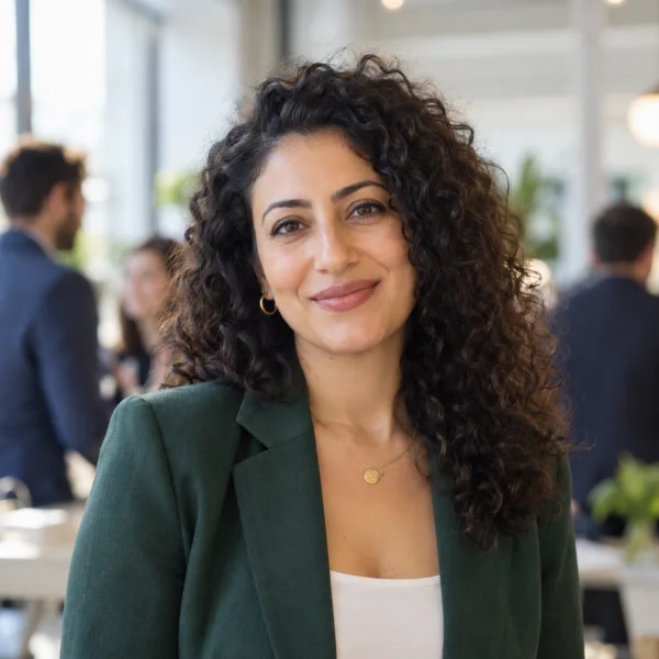 AI-generated portrait of founder Leila Haddad